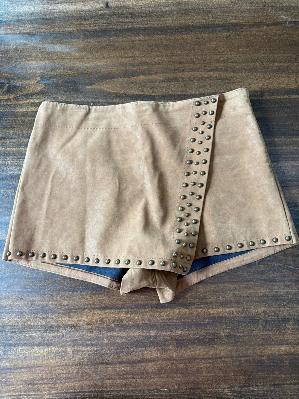 Free People Tan Faux Suede Skort with Branded Plaque